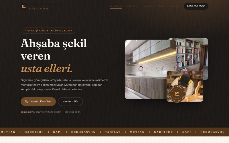 Ahşap Sanat Marangoz hazır web sitesi teması ana sayfa önizlemesi