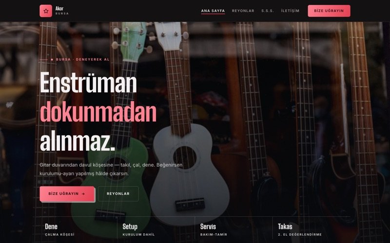 Akor Müzik hazır web sitesi teması ana sayfa önizlemesi
