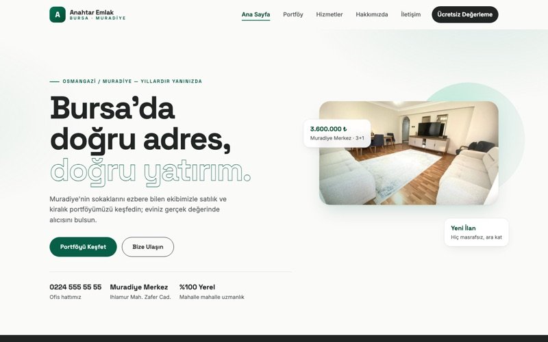 Anahtar Emlak hazır web sitesi teması ana sayfa önizlemesi