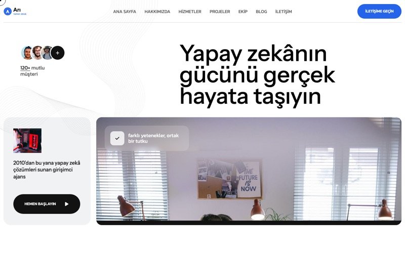 Arı Yapay Zekâ web sitesi ana sayfa önizlemesi