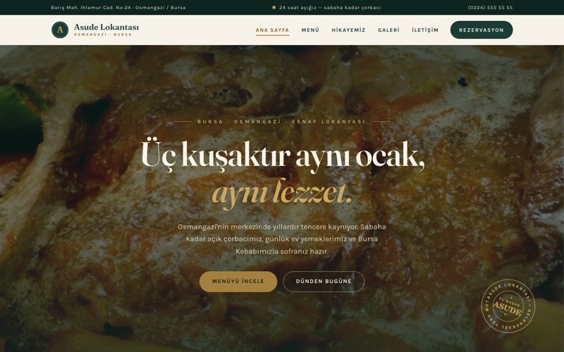 Asude Lokantası hazır web sitesi teması ana sayfa önizlemesi