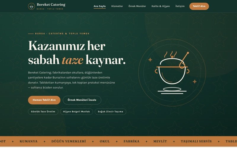 Bereket Catering hazır web sitesi teması ana sayfa önizlemesi