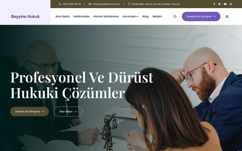 Beyyine Hukuk Bürosu web sitesi ana sayfa önizlemesi