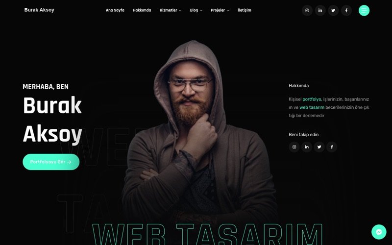 Burak Aksoy web sitesi ana sayfa önizlemesi