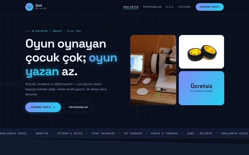Çark Robotik Kodlama hazır web sitesi teması ana sayfa önizlemesi