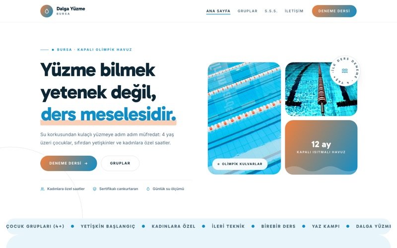 Dalga Yüzme Akademisi hazır web sitesi teması ana sayfa önizlemesi