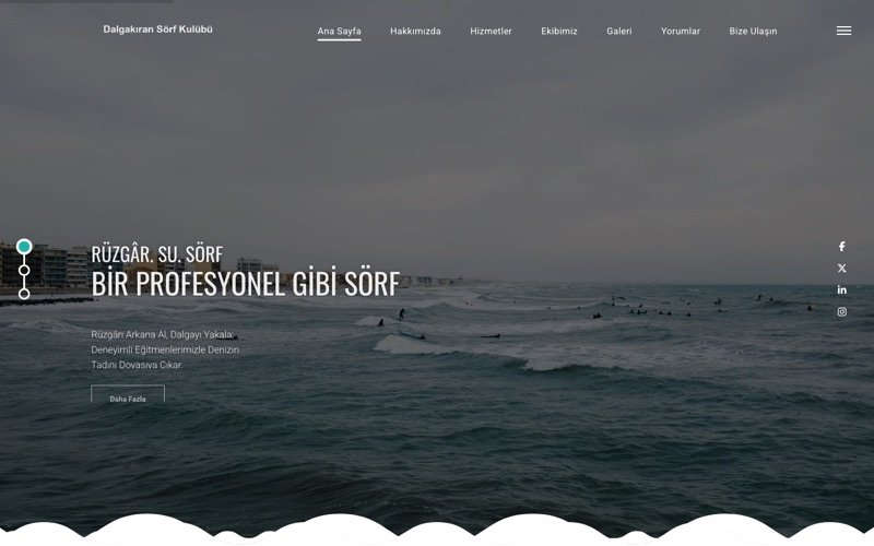 Dalgakıran Sörf Kulübü web sitesi ana sayfa önizlemesi