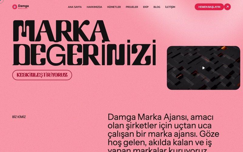 Damga Marka web sitesi ana sayfa önizlemesi
