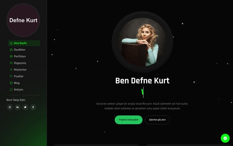 Defne Kurt web sitesi ana sayfa önizlemesi