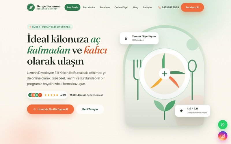 Denge Beslenme ve Diyet hazır web sitesi teması ana sayfa önizlemesi