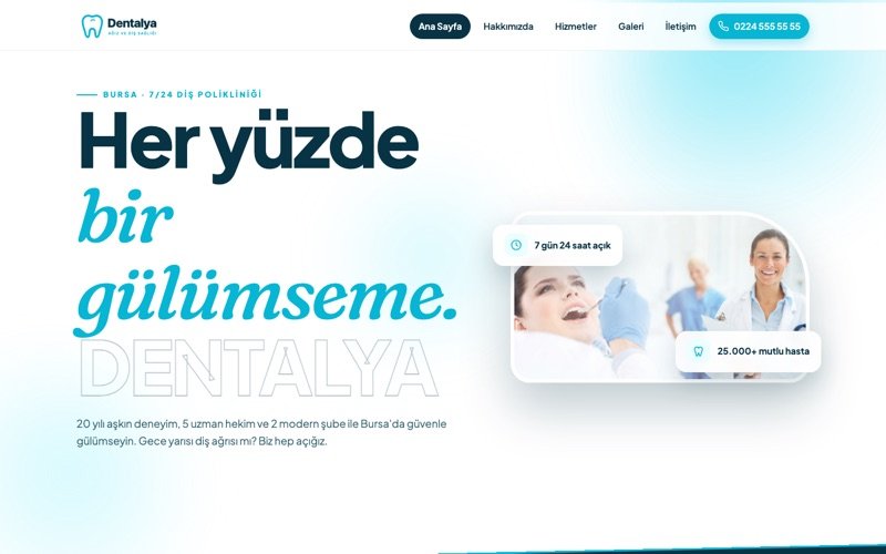 Dentalya Ağız ve Diş Sağlığı hazır web sitesi teması ana sayfa önizlemesi