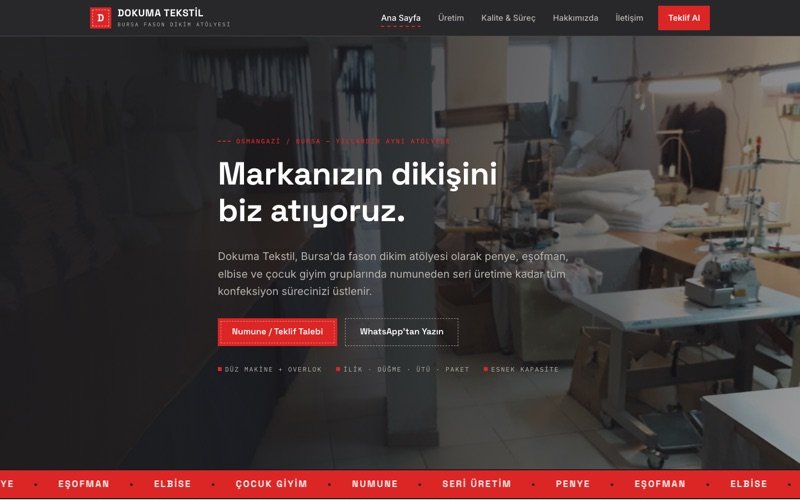 Dokuma Tekstil hazır web sitesi teması ana sayfa önizlemesi