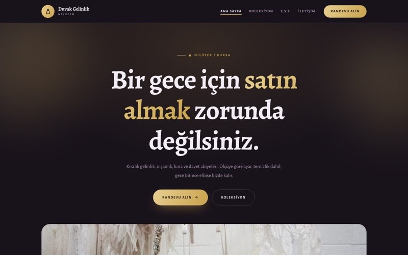 Duvak Gelinlik Evi hazır web sitesi teması ana sayfa önizlemesi