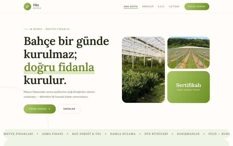 Filiz Fidancılık hazır web sitesi teması ana sayfa önizlemesi
