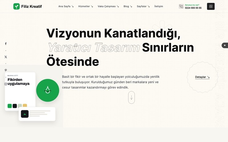 Filiz Kreatif web sitesi ana sayfa önizlemesi