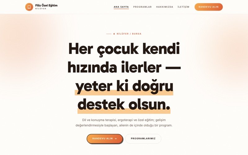 Filiz Özel Eğitim Merkezi hazır web sitesi teması ana sayfa önizlemesi