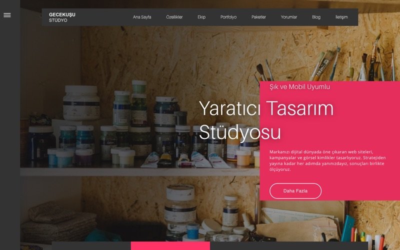 Gecekuşu Stüdyo web sitesi ana sayfa önizlemesi