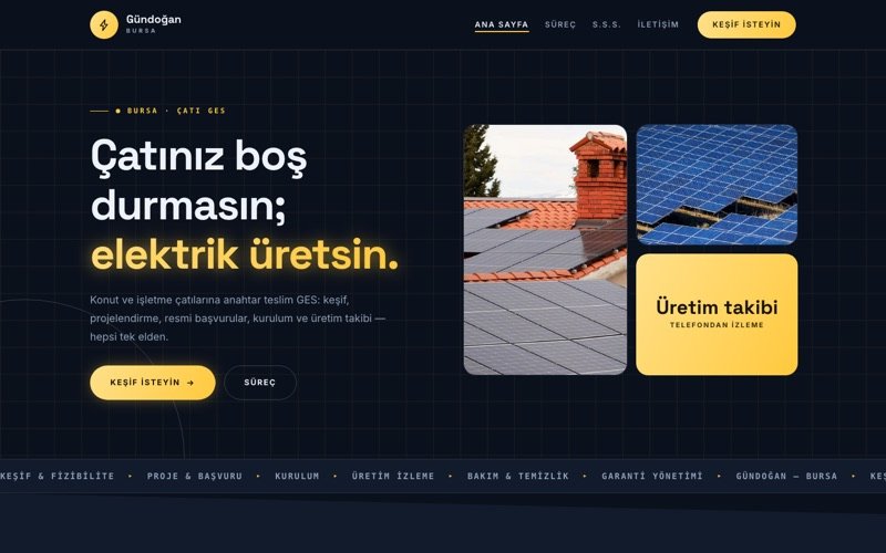 Gündoğan Güneş Enerjisi hazır web sitesi teması ana sayfa önizlemesi