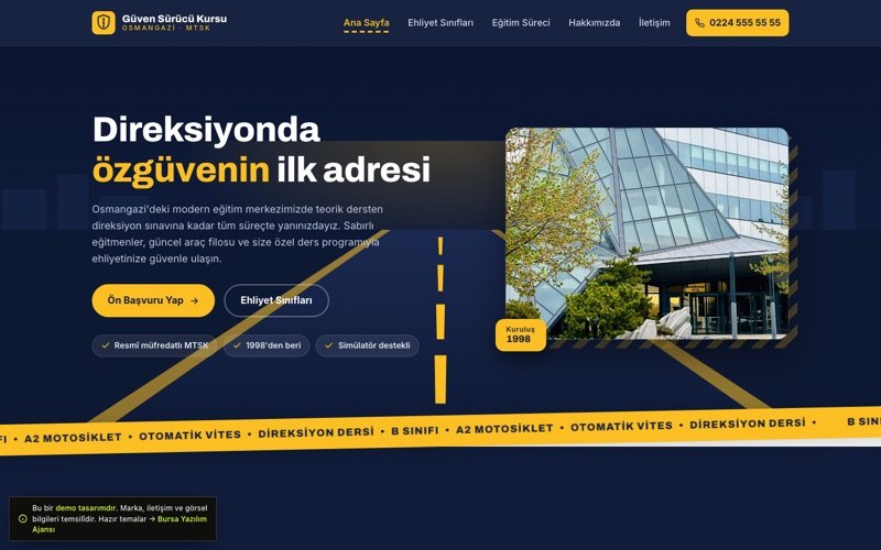 Güven Sürücü Kursu hazır web sitesi teması önizlemesi