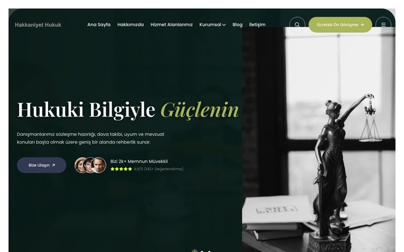 Hakkaniyet Hukuk Bürosu web sitesi ana sayfa önizlemesi