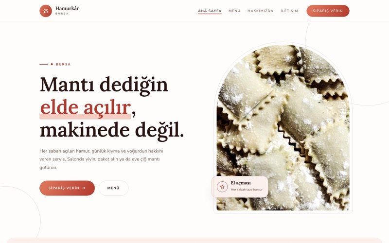 Hamurkâr Mantı Evi hazır web sitesi teması ana sayfa önizlemesi
