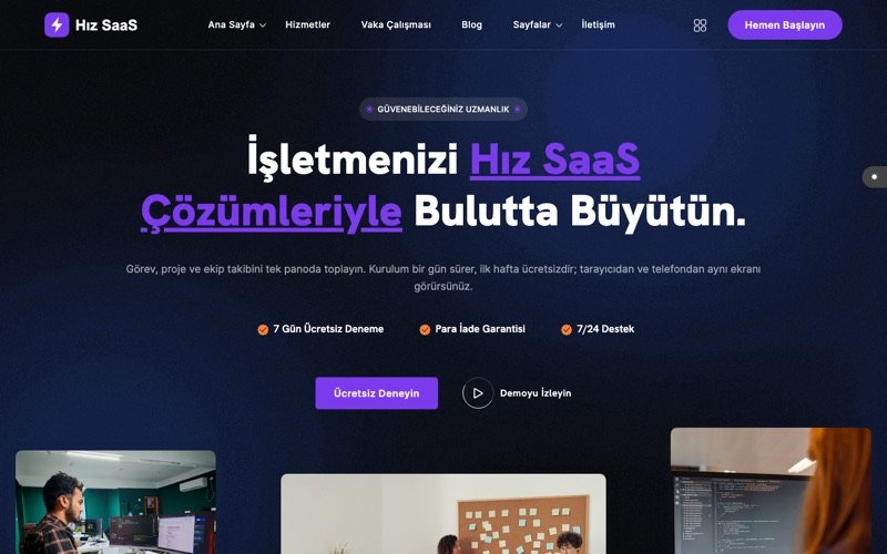 Hız SaaS web sitesi ana sayfa önizlemesi