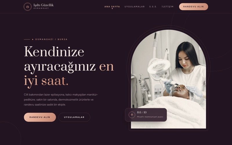 Işıltı Güzellik Merkezi hazır web sitesi teması ana sayfa önizlemesi