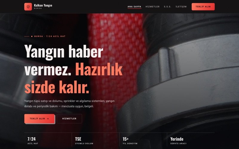 Kalkan Yangın Söndürme hazır web sitesi teması ana sayfa önizlemesi