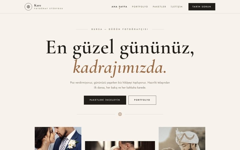 Kare Fotoğraf Stüdyosu hazır web sitesi teması ana sayfa önizlemesi