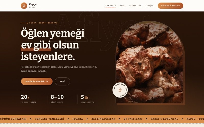 Kepçe Esnaf Lokantası hazır web sitesi teması ana sayfa önizlemesi
