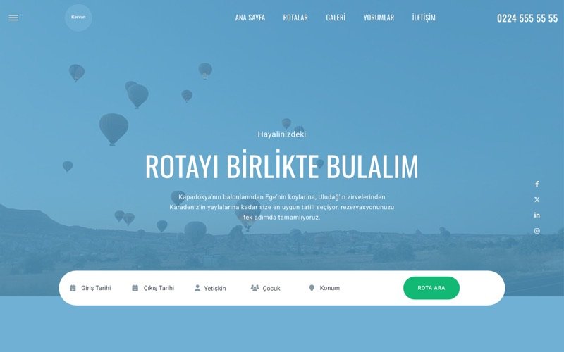 Kervan Seyahat web sitesi ana sayfa önizlemesi