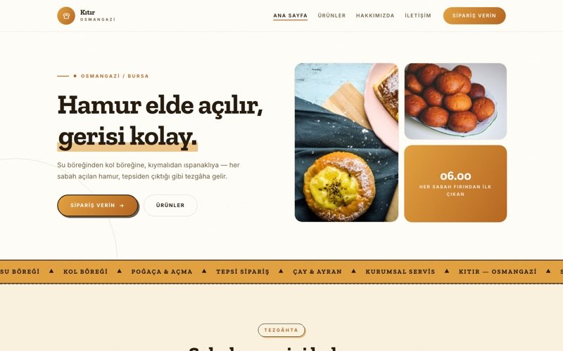 Kıtır Börek Fırını hazır web sitesi teması ana sayfa önizlemesi