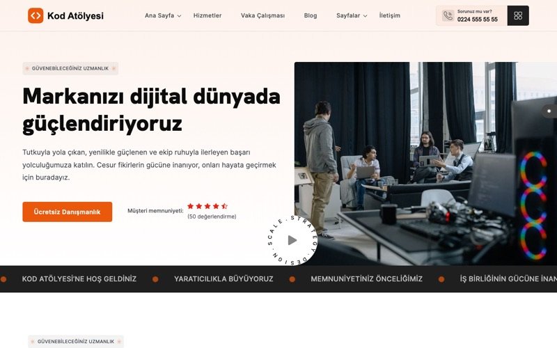 Kod Atölyesi web sitesi ana sayfa önizlemesi