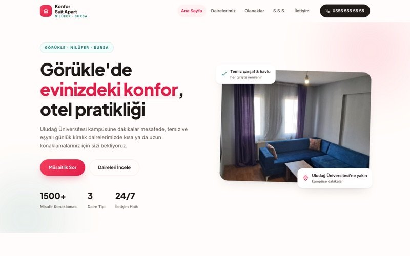 Konfor Suit Apart hazır web sitesi teması ana sayfa önizlemesi