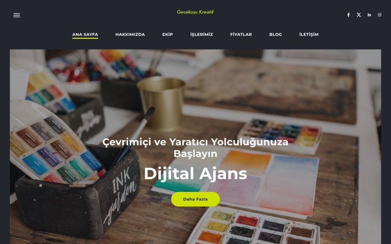 Koyu Kreatif web sitesi ana sayfa önizlemesi