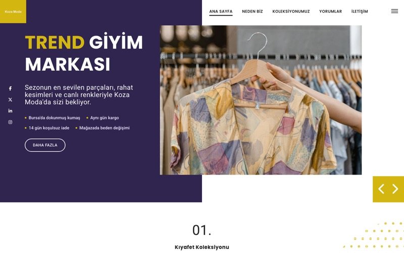 Koza Moda web sitesi ana sayfa önizlemesi