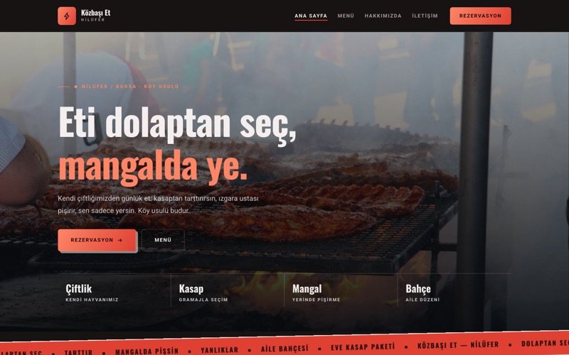 Közbaşı Et Mangal hazır web sitesi teması ana sayfa önizlemesi