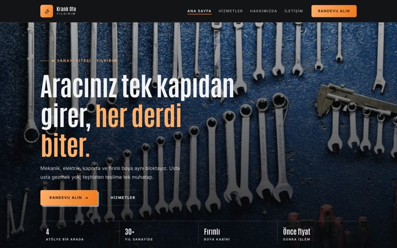Krank Oto hazır web sitesi teması ana sayfa önizlemesi