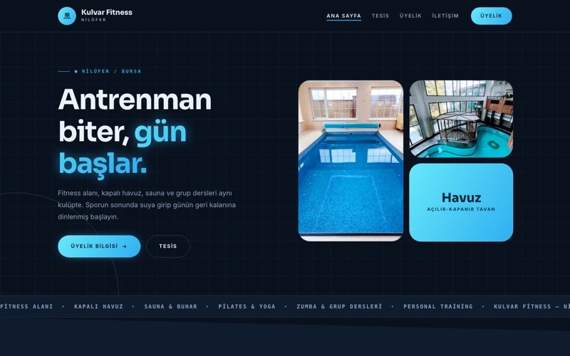 Kulvar Fitness Kulübü hazır web sitesi teması ana sayfa önizlemesi