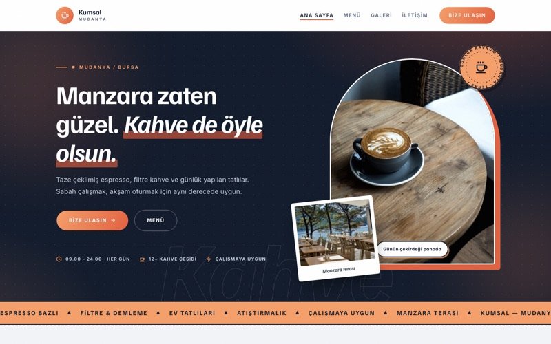 Kumsal Cafe hazır web sitesi teması ana sayfa önizlemesi