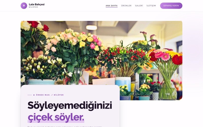 Lale Bahçesi Çiçekçilik hazır web sitesi teması ana sayfa önizlemesi