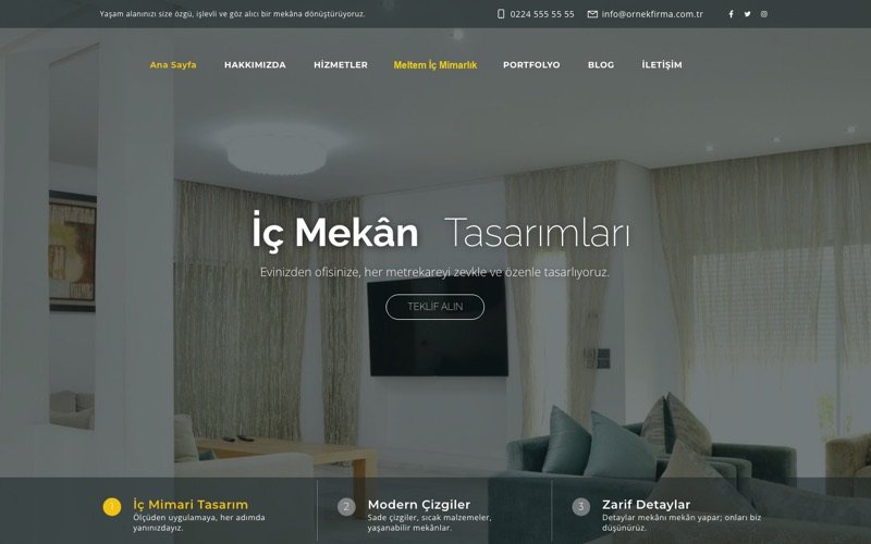 Meltem İç Mimarlık web sitesi ana sayfa önizlemesi