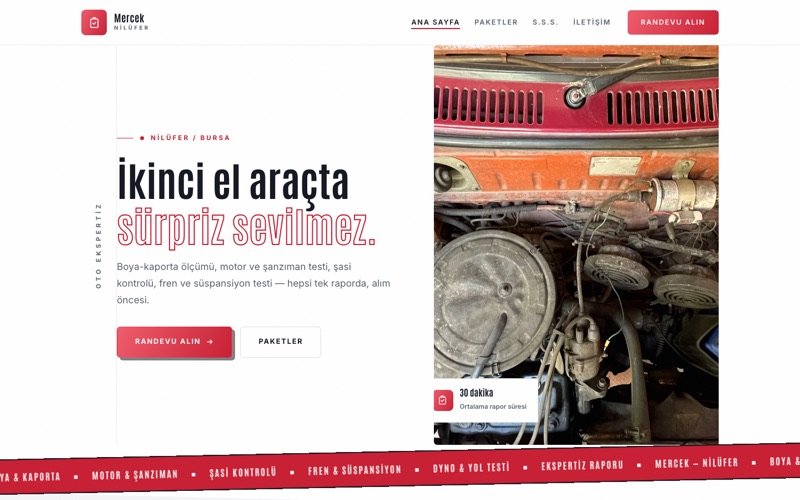 Mercek Oto Ekspertiz hazır web sitesi teması ana sayfa önizlemesi
