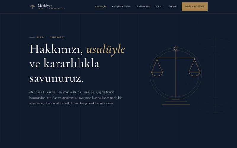 Meridyen Hukuk ve Danışmanlık hazır web sitesi teması ana sayfa önizlemesi