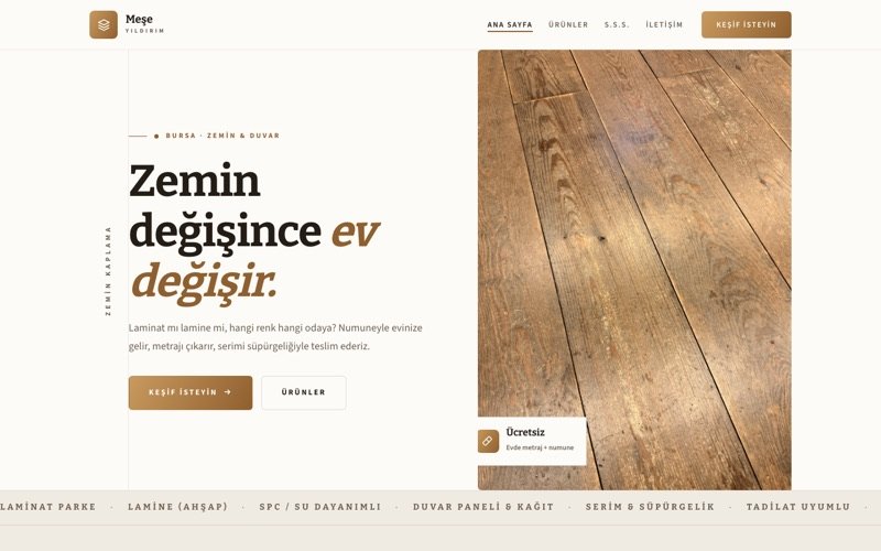 Meşe Parke Zemin hazır web sitesi teması ana sayfa önizlemesi
