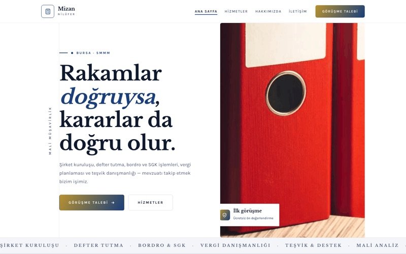 Mizan Mali Müşavirlik hazır web sitesi teması ana sayfa önizlemesi