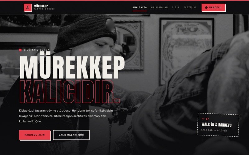 Mürekkep Tattoo hazır web sitesi teması ana sayfa önizlemesi
