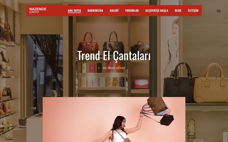 Nazende Çanta web sitesi ana sayfa önizlemesi