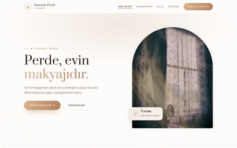 Nazende Perde & Ev Tekstili hazır web sitesi teması ana sayfa önizlemesi