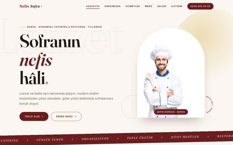 Nefis Sofra Catering hazır web sitesi teması ana sayfa önizlemesi